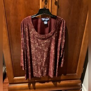 Susan Graver/Style Elegant Floral Burgundy Women's Top SizeXLarge